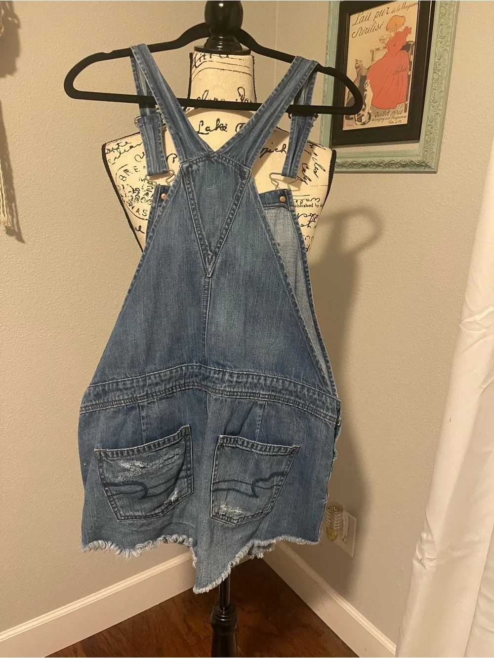 American Eagle Outfitters Distressed Blue Denim Women's Short Overalls